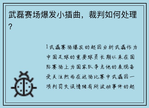 武磊赛场爆发小插曲，裁判如何处理？